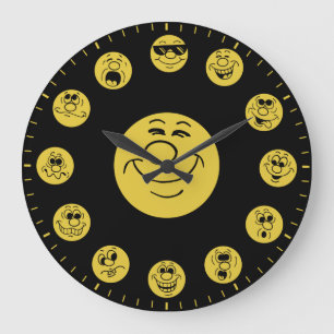 Reloj Redondo Grande Caras y expresiones divertidas en emojis de oro