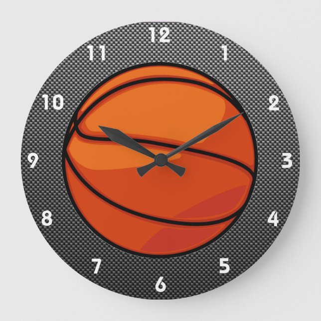 Reloj Redondo Grande Carbon Fibra Look Baloncesto (Anverso)