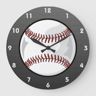 Reloj Redondo Grande Carbon Fibra Look Béisbol