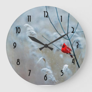 Reloj Redondo Grande Cardenal rojo en Navidades de fotografía de natur