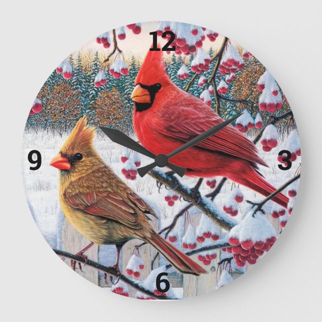 Reloj Redondo Grande Cardenales y Berries (Anverso)