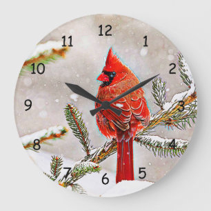 Reloj Redondo Grande Cardinal in a pine tree in winter