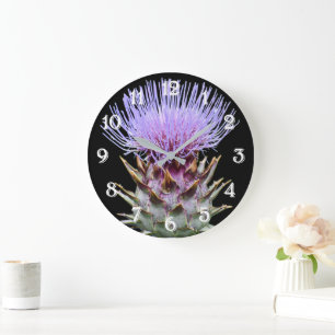 Reloj Redondo Grande Cardo Floral de Cardo Púrpura