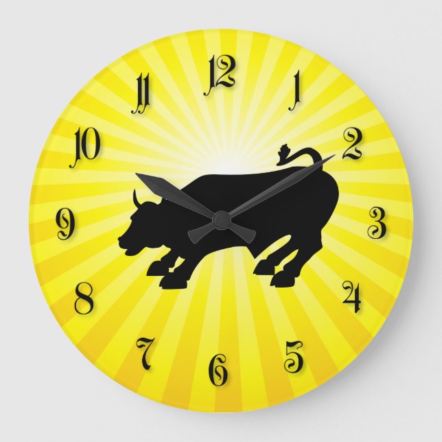 Reloj Redondo Grande Cargando el toro negro de Wall Street (Anverso)