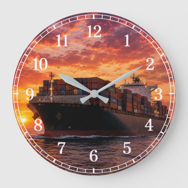 Reloj Redondo Grande Cargo Ship Wall Clock — Industrial Maritime Design (Anverso)