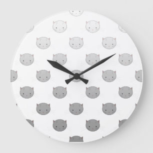 Reloj Redondo Grande Caritas de Gatito Adorables en Blanco Negro Gris