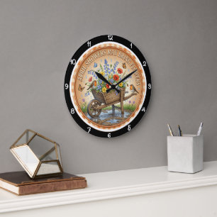Reloj Redondo Grande Carretilla Flor Silvestre Primavera Herencia
