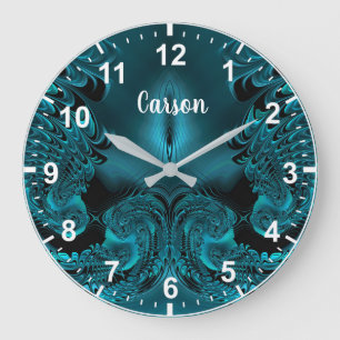 Reloj Redondo Grande CARSON ~ WOW! Patrón fractal Verde y Negro ~