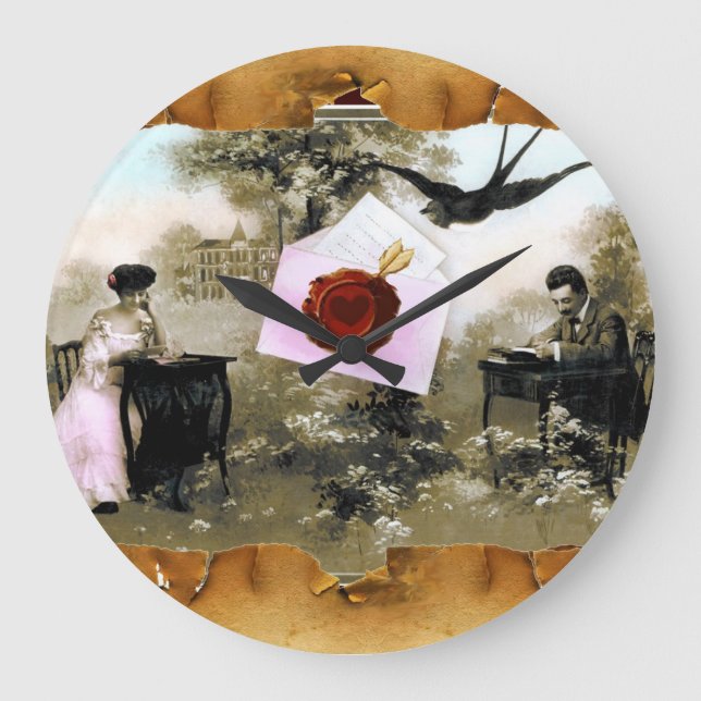 RELOJ REDONDO GRANDE CARTA DE VALENTINA ROMÁNTICA, SELLO DE CERA ROJA (Anverso)