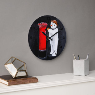 Reloj Redondo Grande Carta del muñeco de nieve a Santa Pintura de Alfre