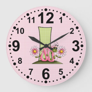 Reloj Redondo Grande Carta I para niños rosados de gusano de tinta y sa