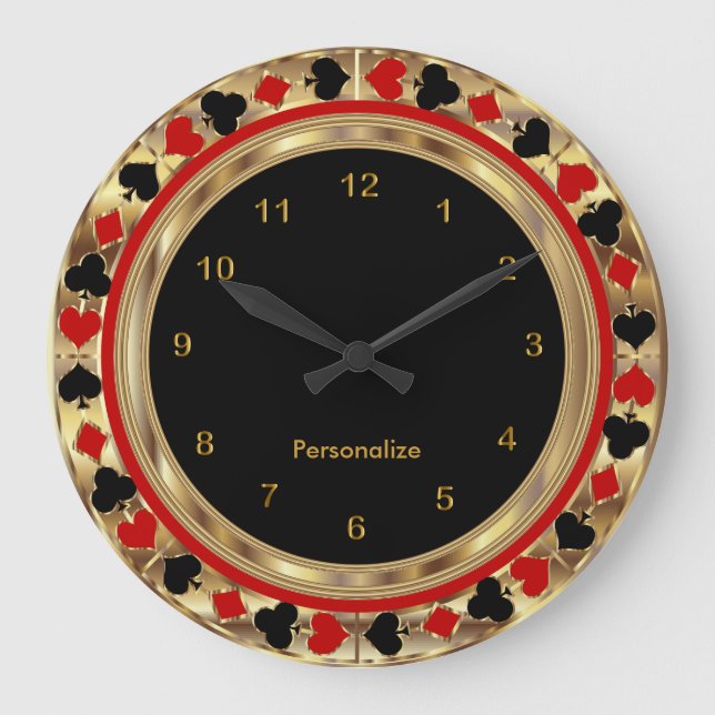 Reloj Redondo Grande Cartas de juego de póquer (Anverso)