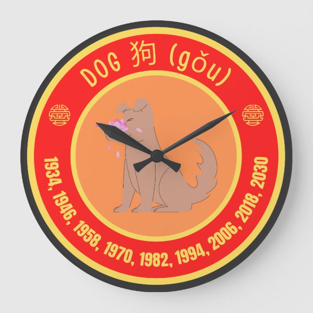 Reloj Redondo Grande Cartel de perro de astrología china (Anverso)