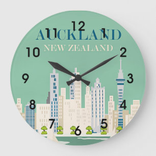 Reloj Redondo Grande Cartel de viaje de Auckland, Nueva Zelanda