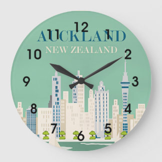 Reloj Redondo Grande Cartel de viaje de Auckland, Nueva Zelanda