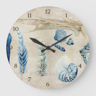 Reloj Redondo Grande Carteles de color acuático de Indigo Ocean Beach S