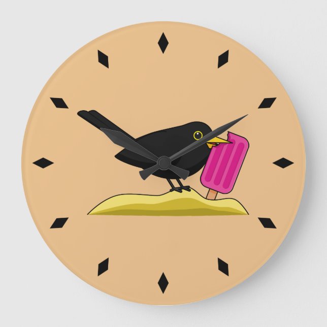 Reloj Redondo Grande Cartoon Blackbird Eating An Ice Cream (Anverso)