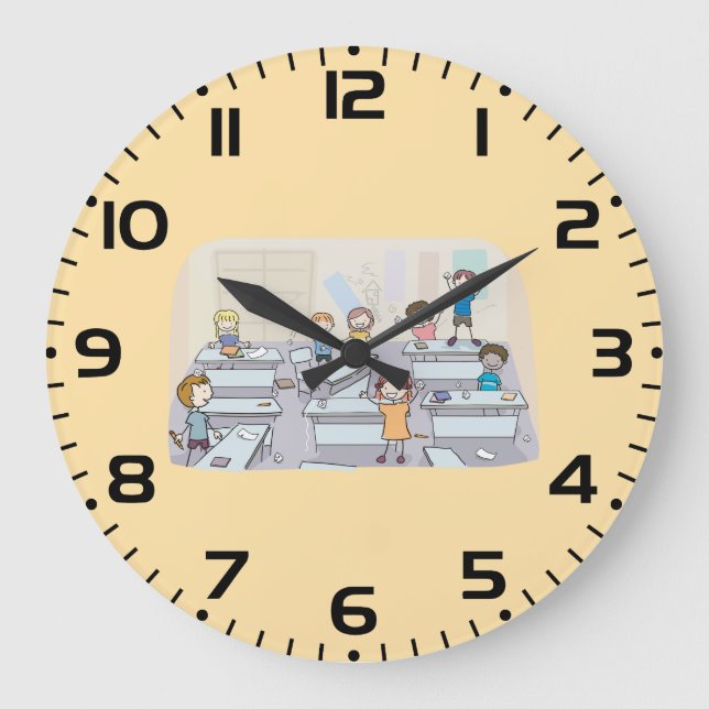 Reloj Redondo Grande Cartoon Classroom Chaos With Wild Students (Anverso)