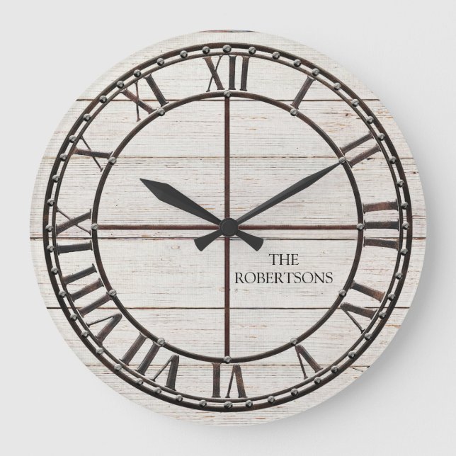 Reloj Redondo Grande Casa de campo Camisas Blancas Madera Rústica Granj (Anverso)