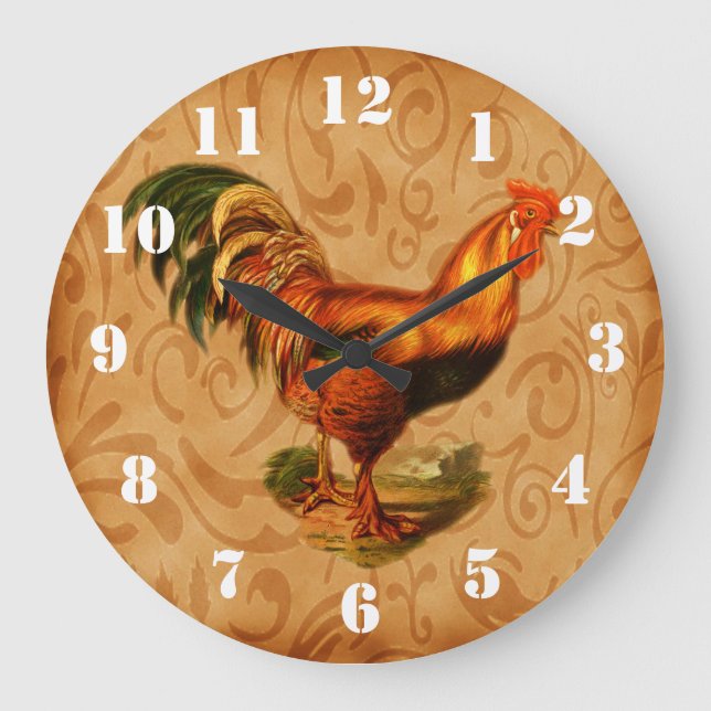Reloj Redondo Grande Casa de campo Rustic Country Rooster Kitchen (Anverso)