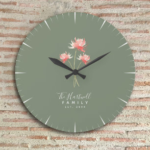 Reloj Redondo Grande Casa de campo rústica con apellido personalizado