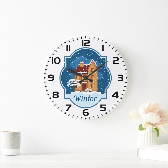 Reloj Redondo Grande Casa De Invierno En La Nieve (Subido por el creador)