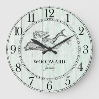 Reloj Redondo Grande Casa de lago Mermaid Dolphin Aqua Blue Beach