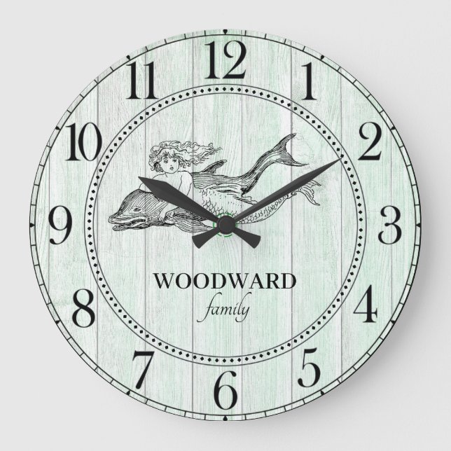 Reloj Redondo Grande Casa de lago Mermaid Dolphin Aqua Blue Beach (Anverso)