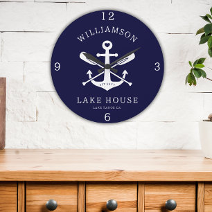 Reloj Redondo Grande Casa de Lago Moderna Nombre de Familia Náutico Azu