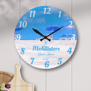 Reloj Redondo Grande Casa de Playa Costera Azul Personalizada