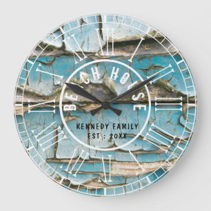 Reloj Redondo Grande Casa de playa Turquesa Peeling Wood