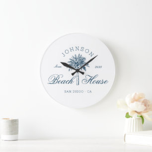 Reloj Redondo Grande Casa de playa vintage moderna costera árbol de pal