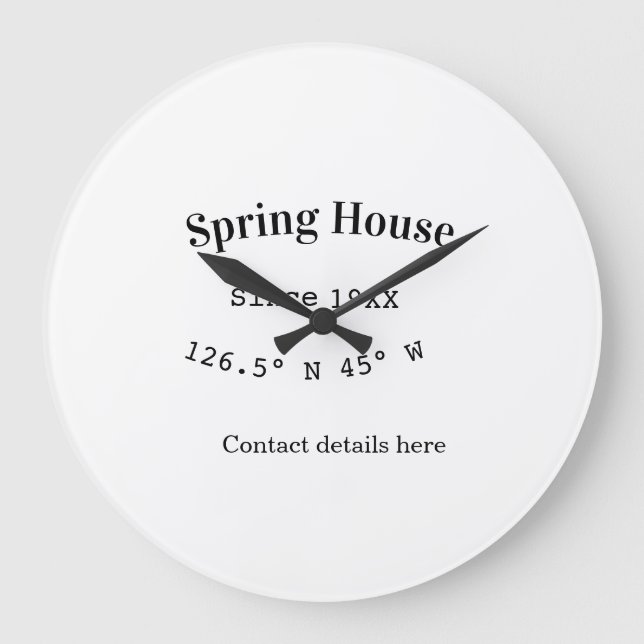 Reloj Redondo Grande Casa de primavera etc. Fecha año coordenadas perso (Anverso)