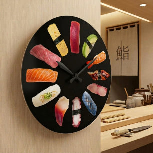 Reloj Redondo Grande Casa Divertida de Sushi Nigiri de Sushi Colorido y