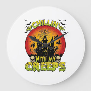 Reloj Redondo Grande Casa Embrujada Chillin Creeps Halloween Brujas Sku