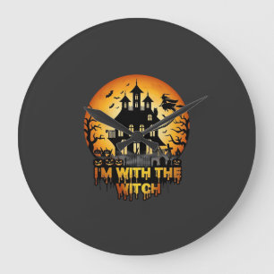 Reloj Redondo Grande Casa Embrujada de Bruja Calabazas de Luna Llena