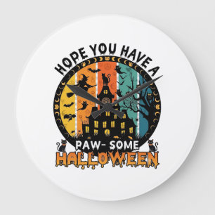 Reloj Redondo Grande Casa embrujada de Halloween con gatos negros brujo