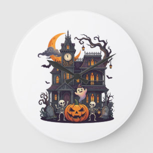 Reloj Redondo Grande Casa Embrujada de Halloween Esqueletos Calabaza Fa