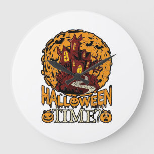 Reloj Redondo Grande Casa Embrujada de Halloween Luna Llena Calabazas