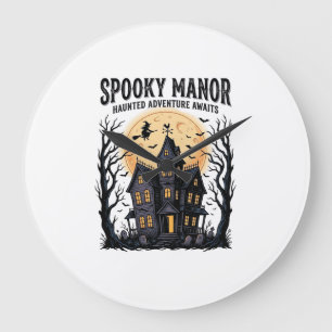 Reloj Redondo Grande Casa Embrujada Halloween Grabado Antiguo Arte Noct