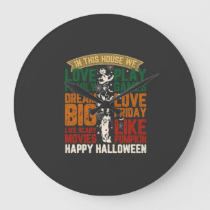 Reloj Redondo Grande Casa Feliz Halloween Monstruos Telarañas