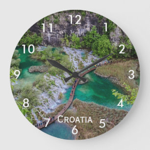 Reloj Redondo Grande Cascada de cascada del parque de lagos Plitvice Co