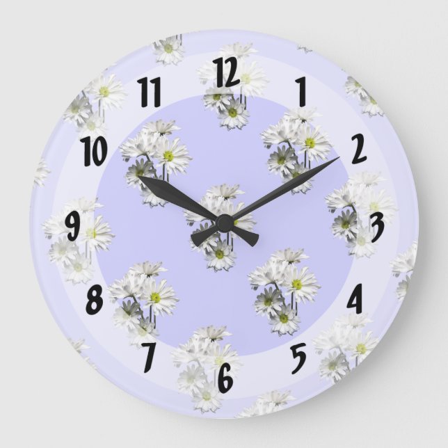 Reloj Redondo Grande Cascada de Daisies Blancos (Anverso)