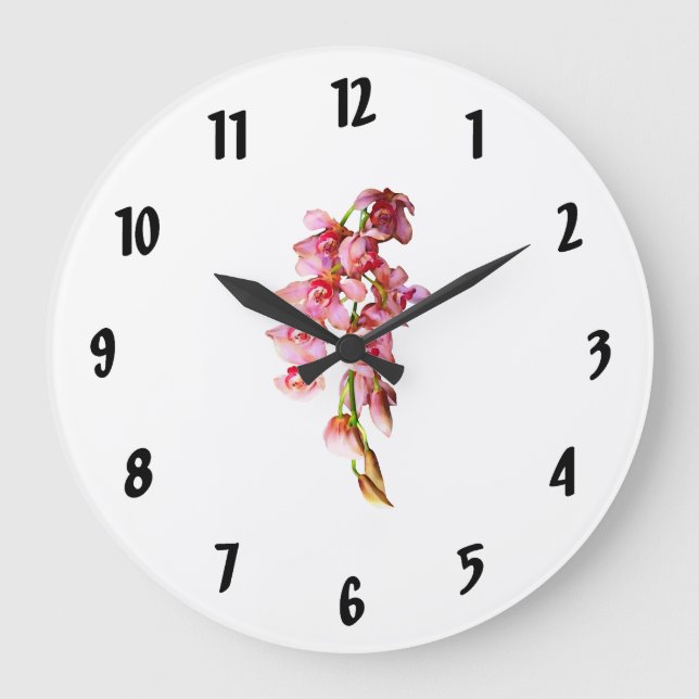 Reloj Redondo Grande Cascada de orquídeas rosas (Anverso)