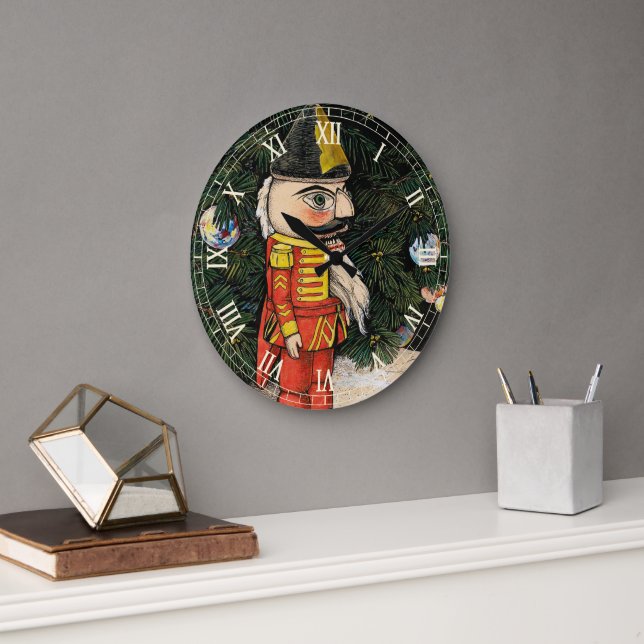 Reloj Redondo Grande Cascanueces Antiguo Bajo el Árbol de Navidad (Oficina)