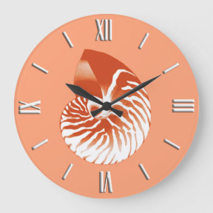 Reloj Redondo Grande Cáscara del nautilus - terracota y blanco