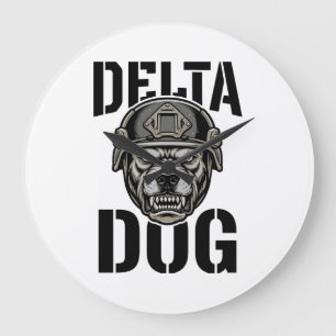 Reloj Redondo Grande Casco de Bulldog Delta Dog Diseño de Grabado Vinta