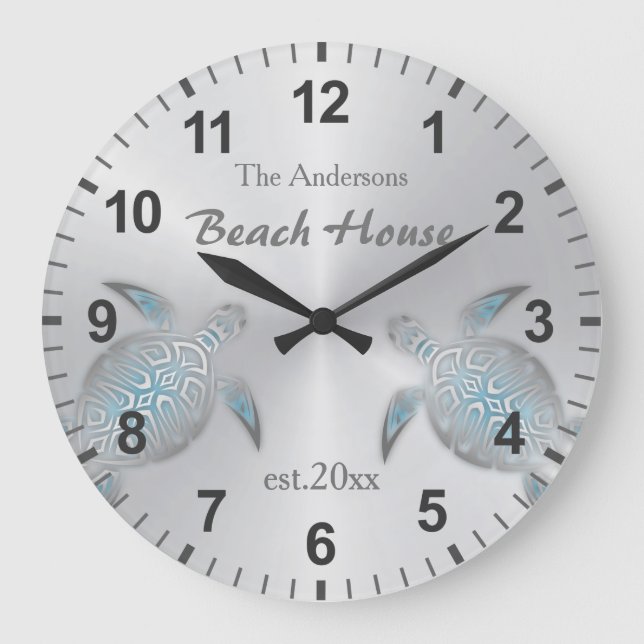 Reloj Redondo Grande Casco de la familia de las tortugas plateadas (Anverso)