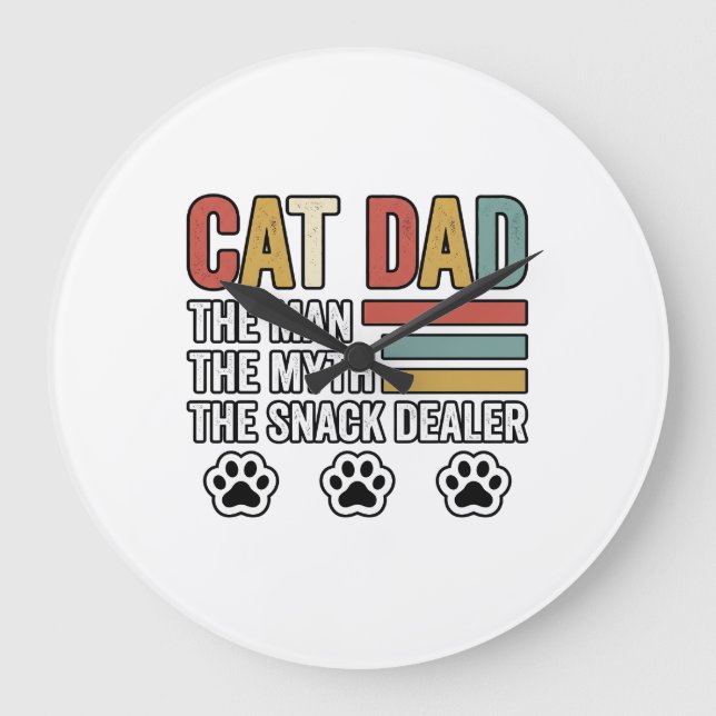 Reloj Redondo Grande Cat Dad Vintage Funny Snack Dealer Shirt Design_1 (Anverso)