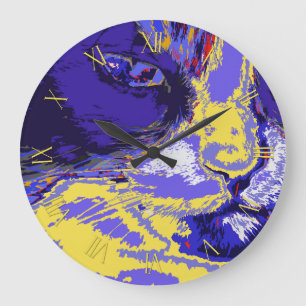 Reloj Redondo Grande Cat en colores abstractos